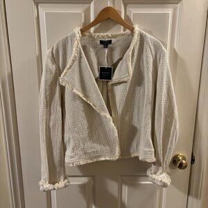 Kaari Blue Women's Tweed Ivory Blazer Jacket with Fringe Detail ~ XL ~ NWT
